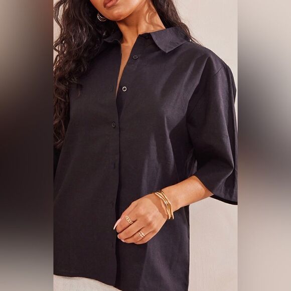 🆕Women's Avenue black linen short sleeve shirt size 14/16 NWT. 100% linen. - Picture 1 of 10